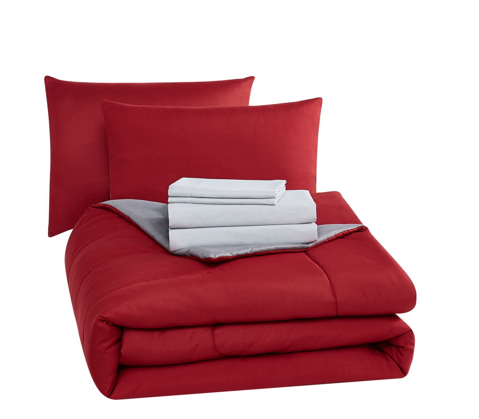 Mainstays 7-Piece Reversible Bed-in-a-Bag Comforter Set with Sheets, Red, King