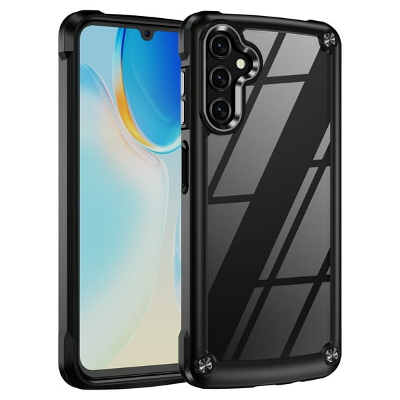 Feishell Fit for Samsung Galaxy A14 5G Clear Case,Support Wireless Charging,Fall Protection Back PC Transparent TPU Frame Plating Button Lightweight Slim Phone Case,Black