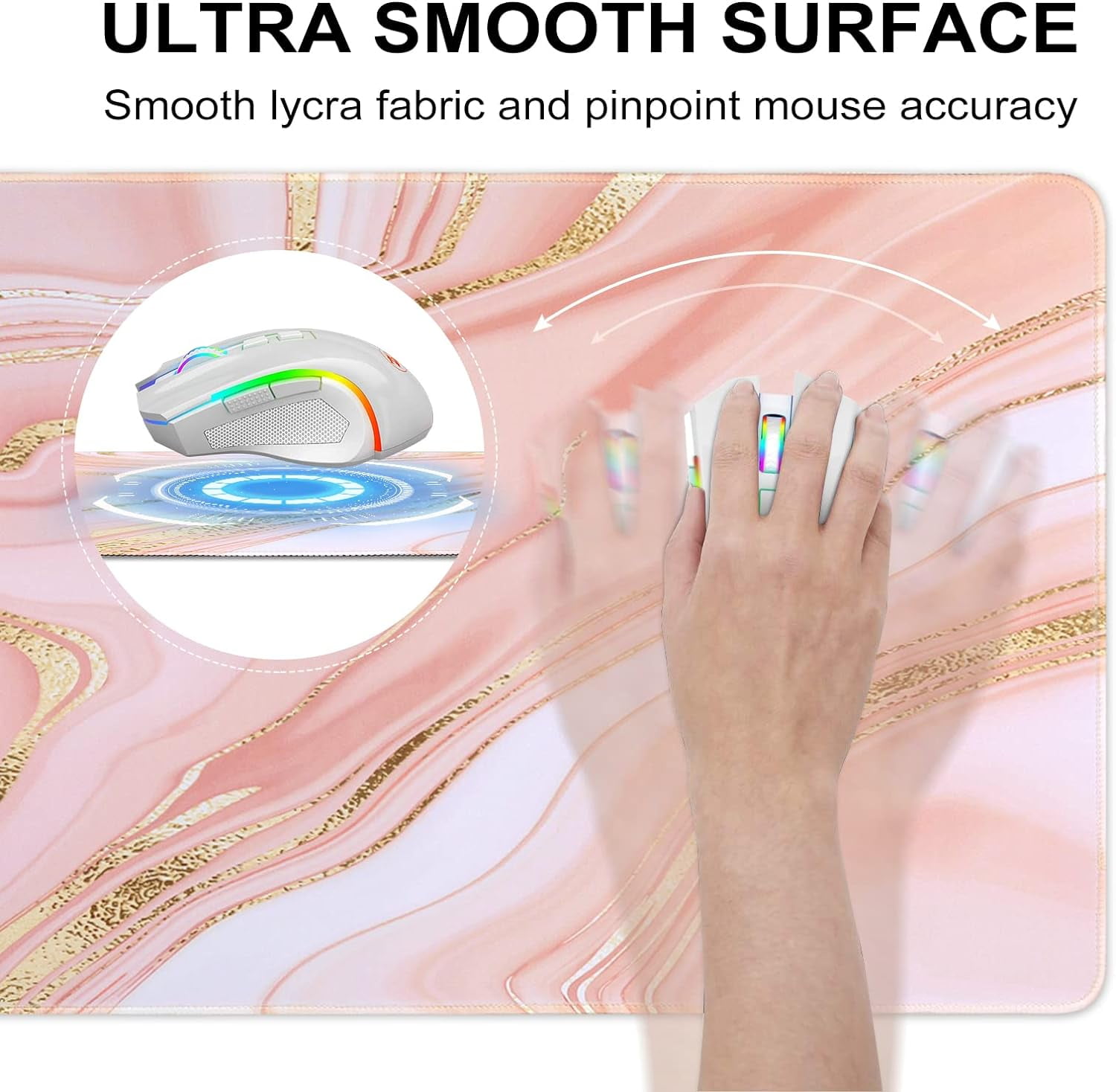 Rose Gold Desk Mat, Gaming Mouse Pad Large, XXL Desk Pad Mat with Non-Slip Rubber Base, Computer Keyboard Mat, Desktop Matt for Women, Home, Office Decor Laptop,Pink Marble Fulid
