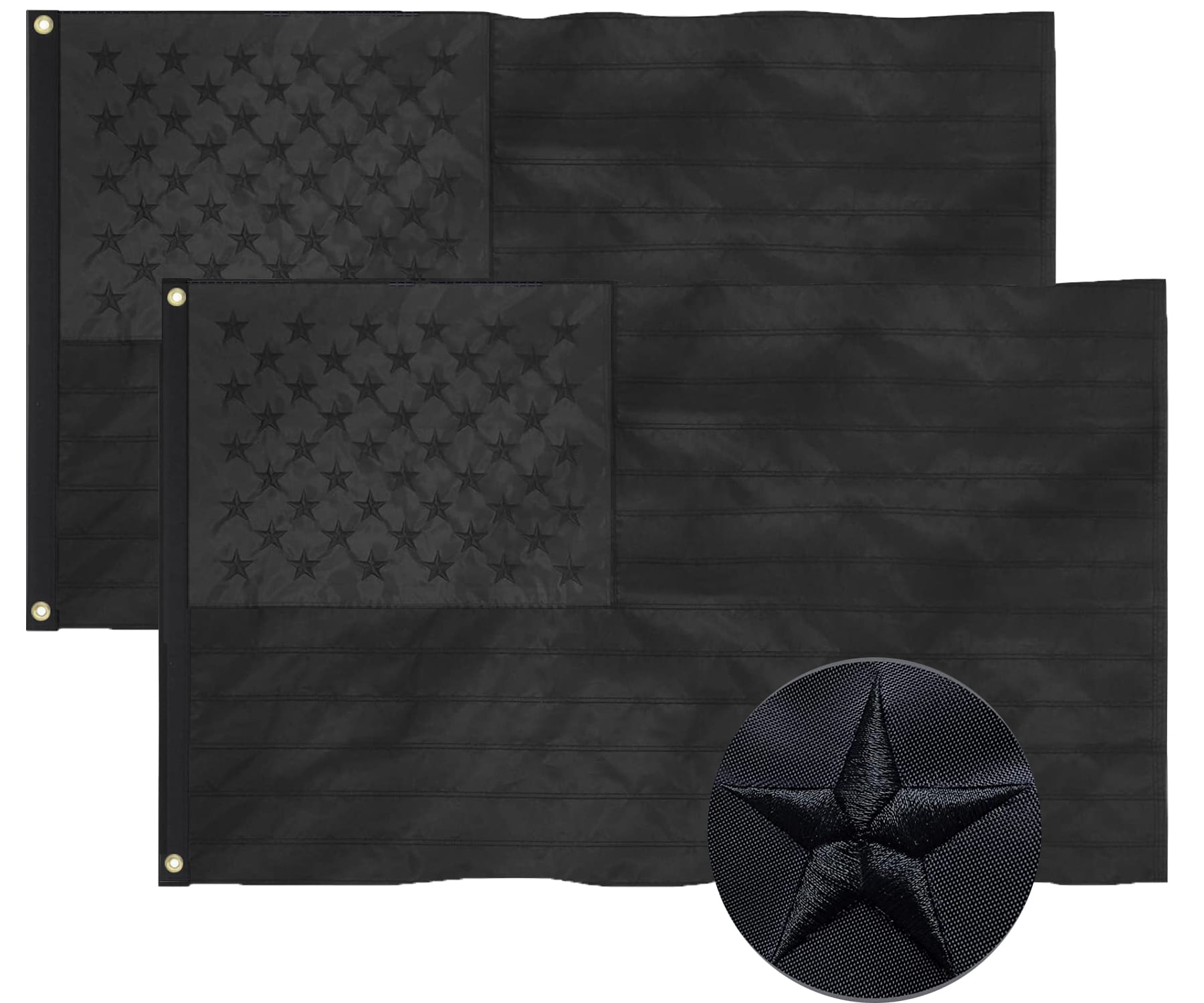 All Black American Flag 3x5ft Embroidered Stars Blackout Tactical Black Flag NEW 