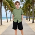thumbnail image 5 of Boys Cotton Linen Hoodie Shirt Button Down Short Sleeve Hooded Shirts Summer Casual Beach Vacation Tops Trendy Solid Color Clothes 3-13 Years, 5 of 6