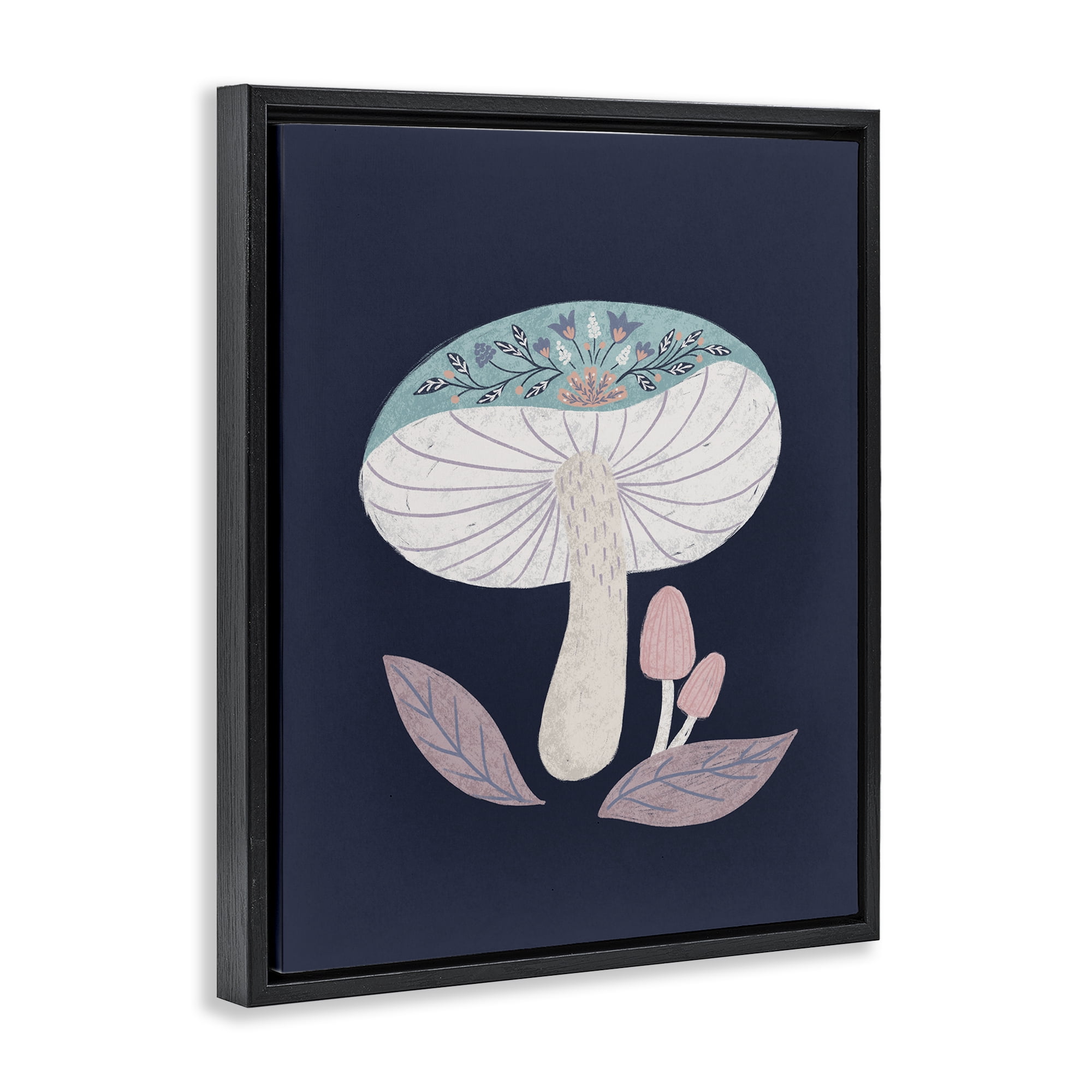 Stupell Industries Floral Cottage Mushroom Black Framed Floater Canvas Wall Art, design by Metka Hiti