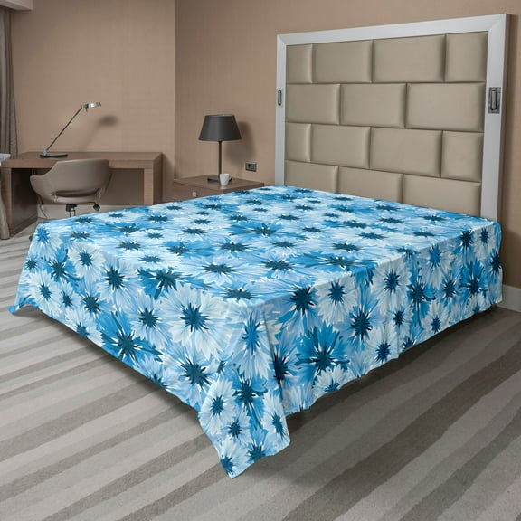 Ambesonne Floral Flat Bedding Sheet Soft Top Sheet, Cornflowers Simplistic Art, California King, Pale Sky Blue and Violet