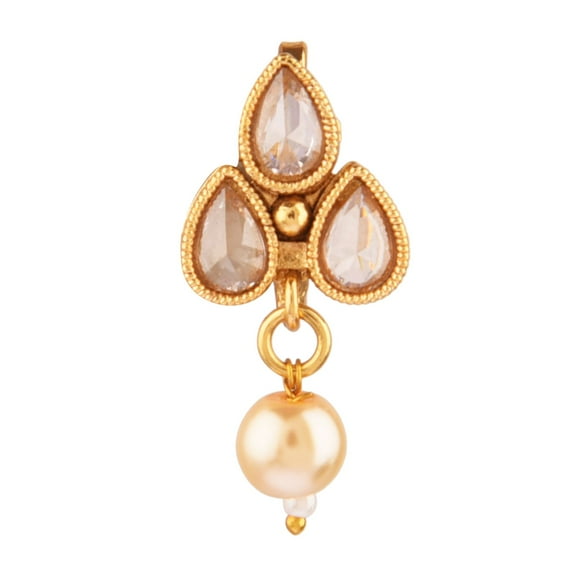 Efulgenz Indian Nose Ring Fake Nose Stud Pin Non Piercing Septum Jewelry Bridal Kundan Crystal Faux Pearl Tear Drop Traditional Rose Nose Ring Stud Jewelry for Women