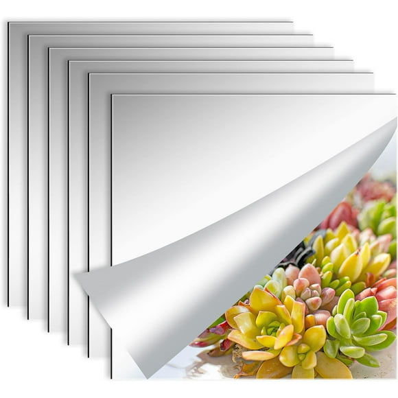 ERDS-6 Pack Self Adhesive Acrylic Mirror 8 X 8 Inch, Flexible HD Acrylic Tile Mirror Without Frame Wall Mirror DIY Wall Decoration Mirror Panels for Bathroom Living Room Closet Door (6)