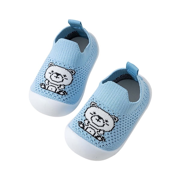 Toddler Shoes for Unisex Closed Toe Knit Mesh Cartoon Jacquard On Shoes Anti Soft Sole Toddler Sneaker for Baby First Walkers Summer Blue Size 5