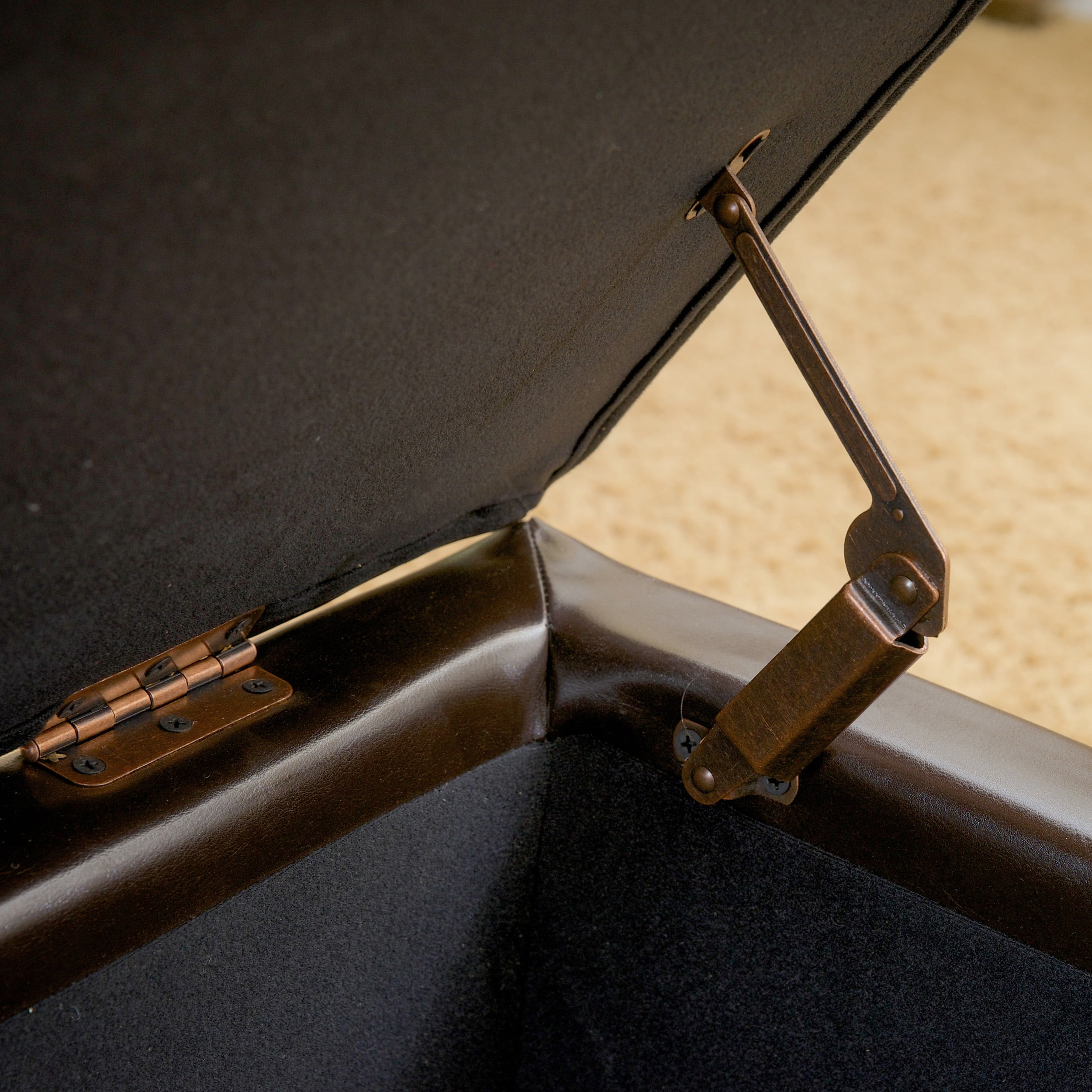 Noble House Hansen Brown Bonded Leather Storage Ottoman