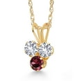thumbnail image 2 of Gem Stone King 14K Yellow Gold White Created Sapphire and Red Rhodolite Garnet 3-Stone Pendant Necklace for Women (0.38 Cttw, Gemstone September Birthstone, Round 3MM, 18 inch Chain), 2 of 4