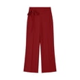 thumbnail image 4 of Cmfcve Women's Plus Size Elegant Side Tie Waist Work Office Trousers High Waisted Wide Leg Pants Business Casual Straight Leg Pants, 4 of 5