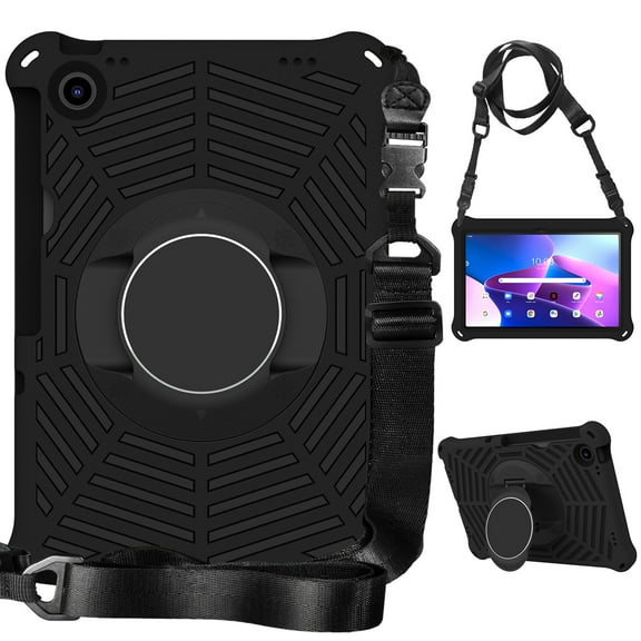 Dteck Case for Lenovo Tab M10 Plus 3rd Gen 2022 10.6 inch Heavy Duty Shockproof Kickstand Rugged Cover with Shoulder Strap, Black