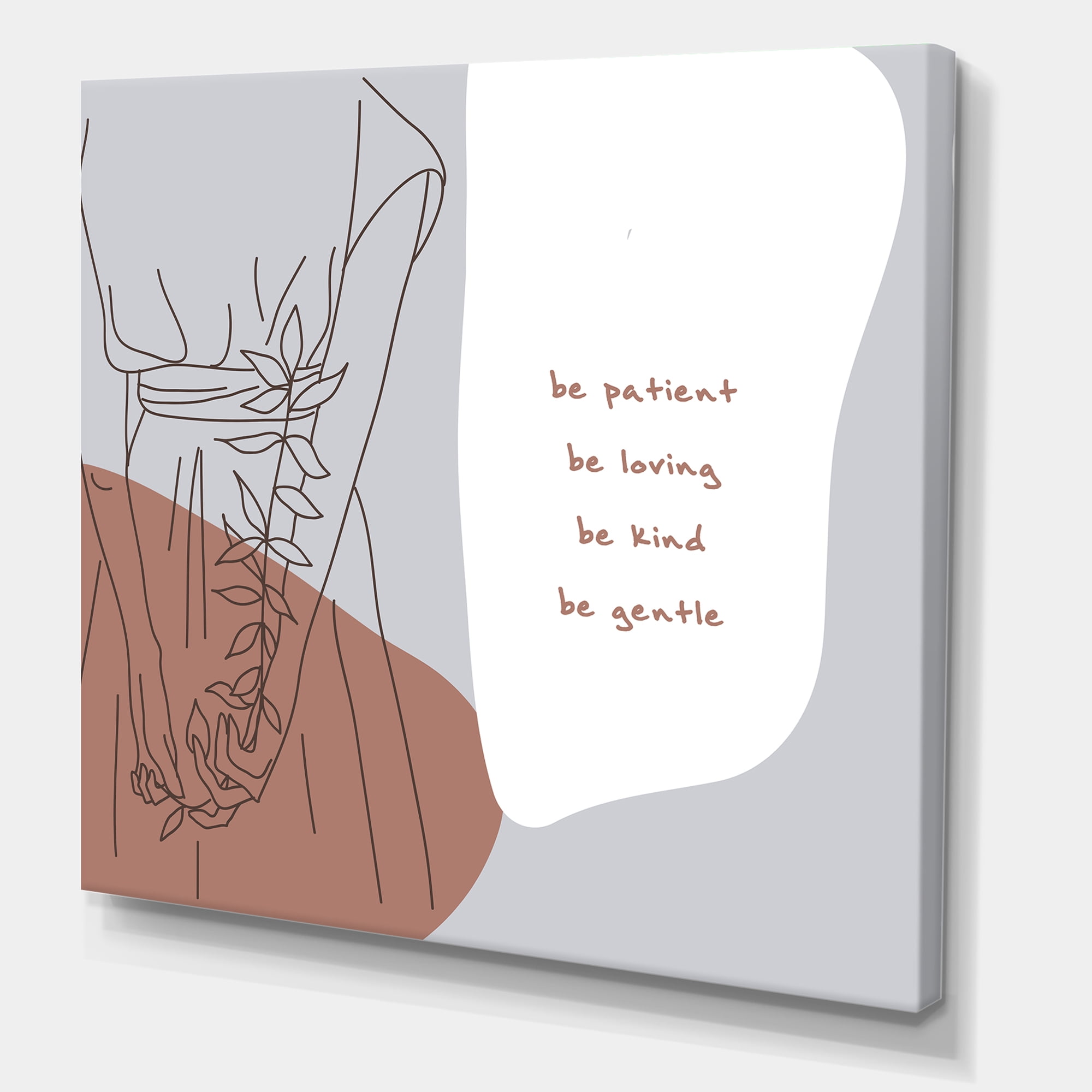 Designart ' Be Patient Be Kind Be Loving Be Patient One Line Leave ' Modern Canvas Wall Art Print