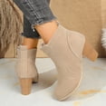 thumbnail image 4 of Rokment Women's High Heel Dress Boots for Ladies Fall Winter Fashion Solid Suede Pointed Toe Block Dressy Pumps Ankle Booties Khaki Size 8.5, 4 of 6