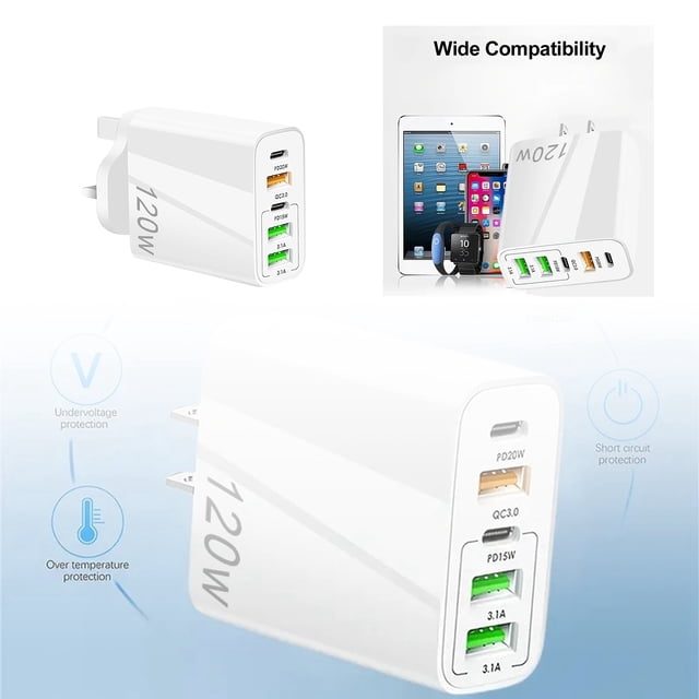 Klonfd QC3.0+PD20W Fast Charger With 3 USB Ports And Type C Functional Adapter For Smartphone Charging