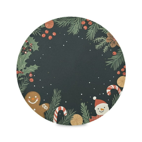 WOBOGO Merry Christmas Round Placemats Set of 6 Heat Resistant Washable Kitchen Table Decorations 15.4in