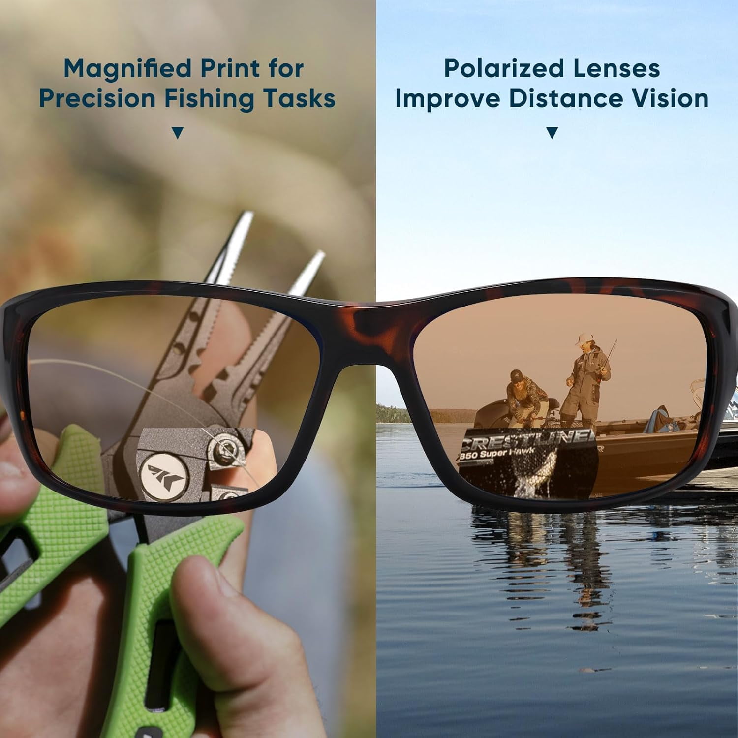 KastKing Ellijay Bifocal Polarized Sunglasses, Bi-Focal x1.5 x2.0 x2.5 Magnifications, Wrap Sport Reader Sunglasses