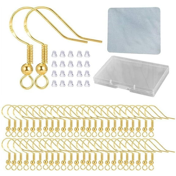 Hypoallergenic Gold Earring Hooks - 120 PCS/60 Pairs 18K Gold Nickel Free Ear Wires Fish Hooks for Jewelry Making, Jewelry Findings Parts with 120 PCS Rubber Earring Backs Stopper for DIY Earrings