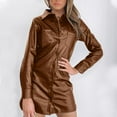 thumbnail image 2 of Women's Faux Leather Shirt Dress Jackets Button Down Lapel Collar Long Sleeve PU Leather Mini Dresses Sexy, 2 of 6