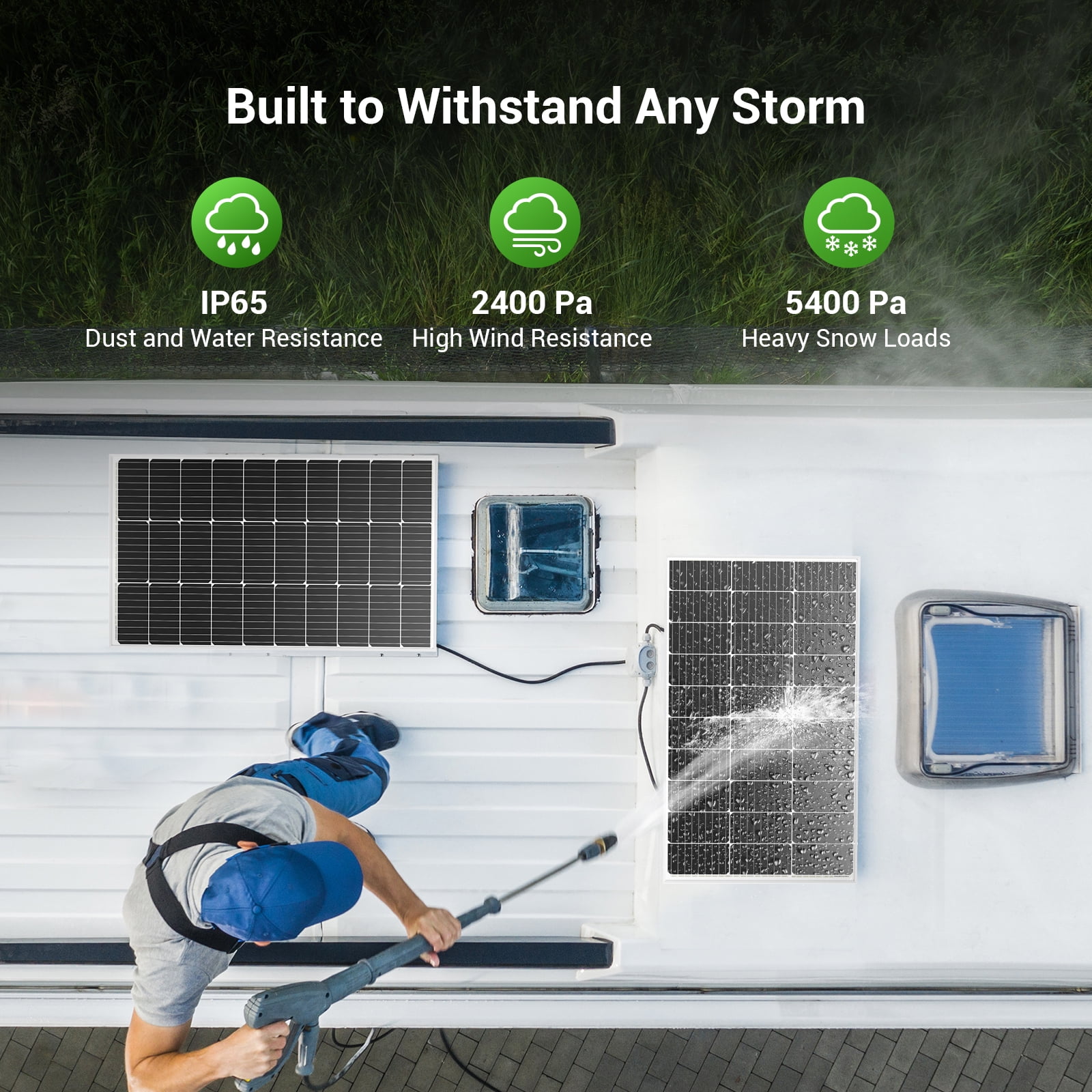 HQST 100 Watt 12 Volt Solar Panel 2pcs, 9BB Monocrystalline Solar Panels with 25% Efficiency, IP65 Rating for RV, Camper Van, Trailer, Marine, Cabin, Home Rooftop, Solar Farm