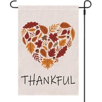 Thankful Garden Flag Burlap Autumn Leaf Heart Thanksgiving Garden Flag, Double Sided Happy Fall Harvest Rustic Yard Outdoor Decoration, 12.5 x 18.5 inch