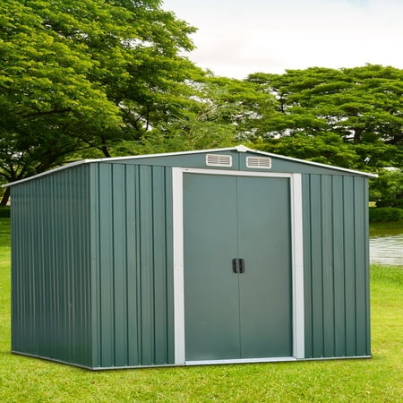 Building Outdoor Storage Shed Ainfox 8' x 10' Steel Storage Shed, Utility for Outdoor Garden Backyard Lawn Warm (Green) ()