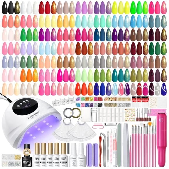 PEACECOLOR Complete Gel Nail Kit with UV Nail Lamp & Nail Drill, 60 Colors Gel Polish Set, Functional Gel & Full Manicure Tools Nail Art Supplies for Beginners Salon DIY