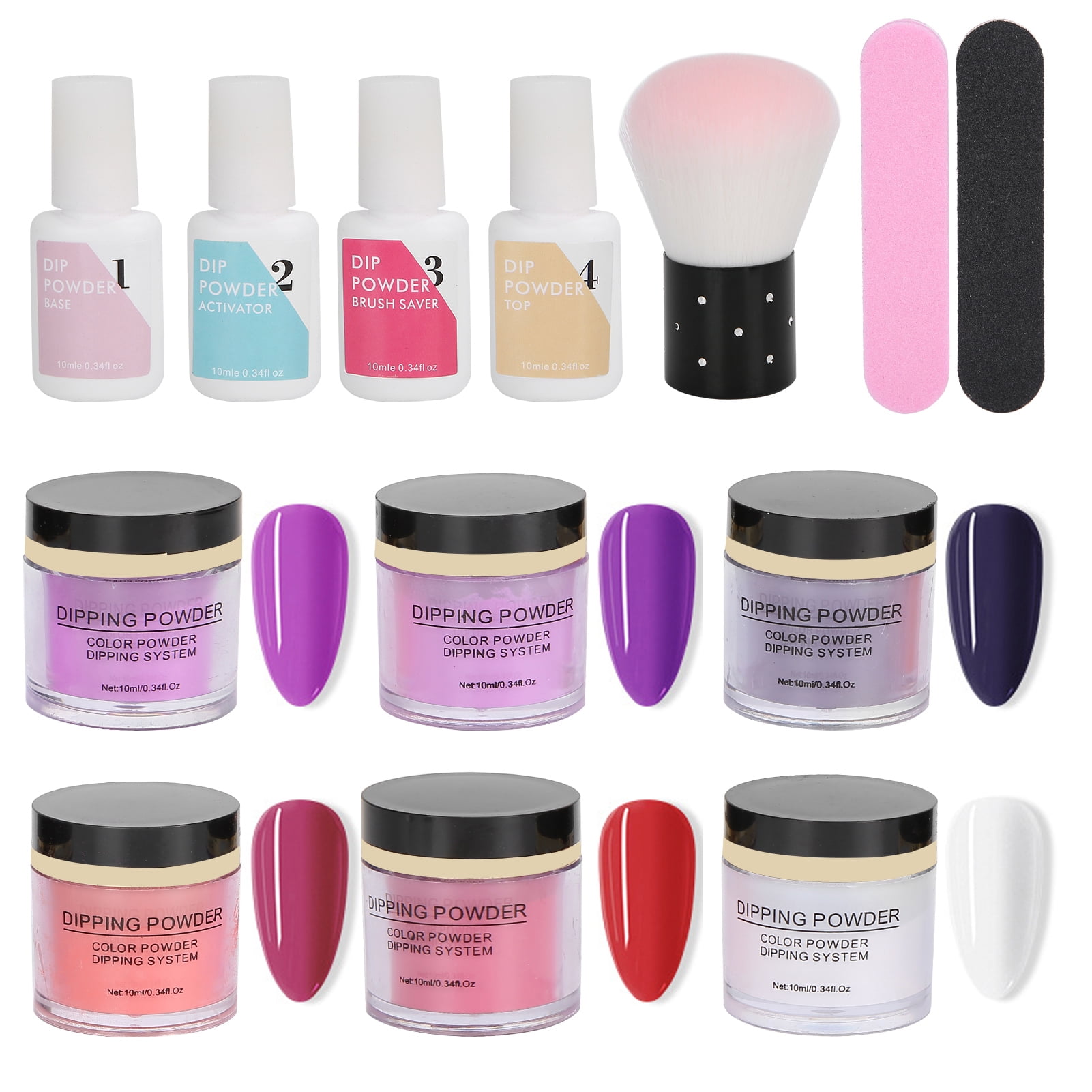 Rupoun 8-Piece Nail Dipping Powder Set, Base Coat Top Coat Dust Brush Manicure Tool Kit K1213 (7.48 inches / 19 cm)