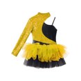 thumbnail image 5 of TTAO Kids Girls Sequins Ballet Jazz Latin Dance Dress Oblique Shoulder Gymnastics Leotards Tutu Skirt Gold 12, 5 of 7