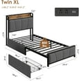 thumbnail image 2 of Twin-XL Size Bed Frame with 2 Storage Drawers and Charging Station, Rustic Linen Upholstered Platform Bedframe with Storage Headboard, No Box Spring Needed, Easy Assembly, Noise Free, Grey, 2 of 7