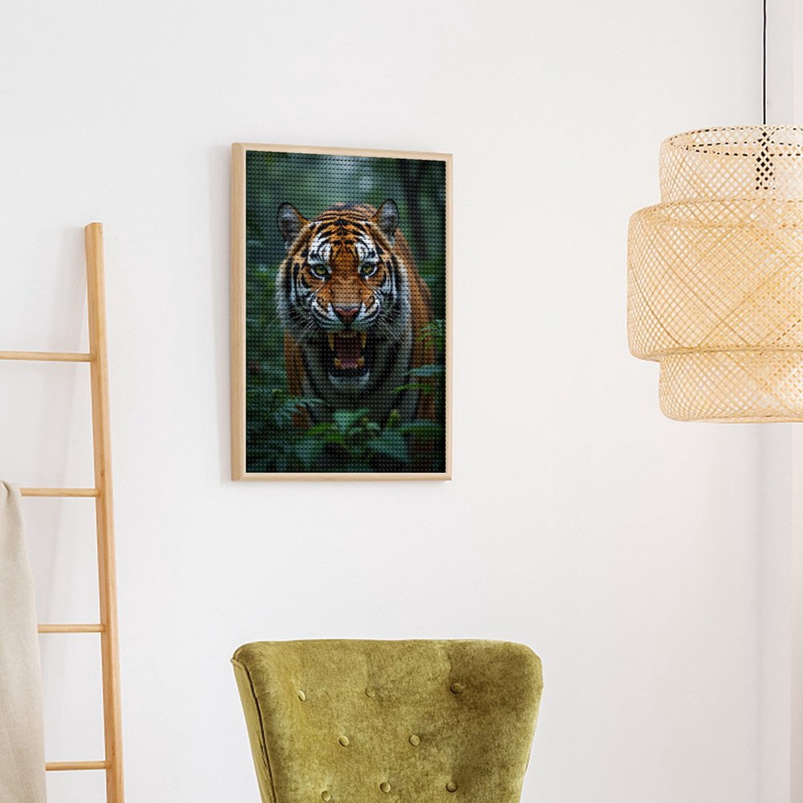 Diamond Art Kits for Adults - Tiger In Jungle Growling Closeup 5d Diamond Painting for Adults, Diamond Art for Adults Beginners, Frameless Diamond Painting Kits for Adults for Home Wall Decor