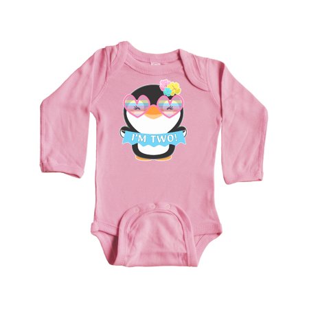 

Inktastic I m 2 Cute Penguin with Sunglasses and Flowers Gift Baby Boy or Baby Girl Long Sleeve Bodysuit