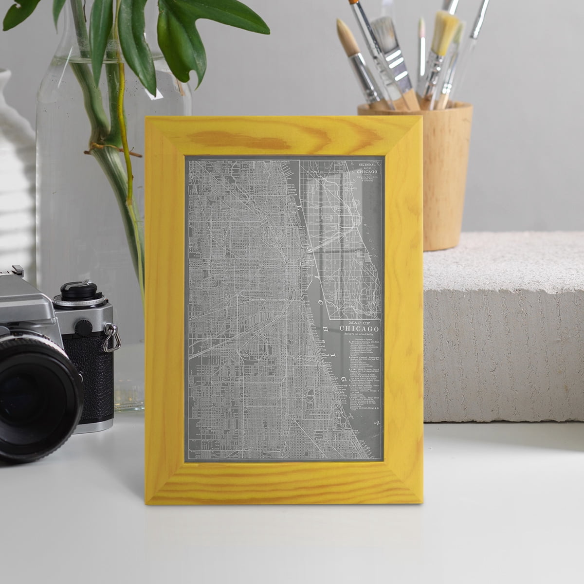 City Map of Chicago -Framed Print w/glass-Sunflower Yellow