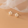 thumbnail image 4 of Freshwater Pearl Flower Earrings, Bridal Pearl Earrings, Dainty Flower Stud Earrings, Forget Me Not,Pearl Floral Earrings, Gold, Silver, Minimalist Earrings, Bridesmaid Gift, 4 of 7