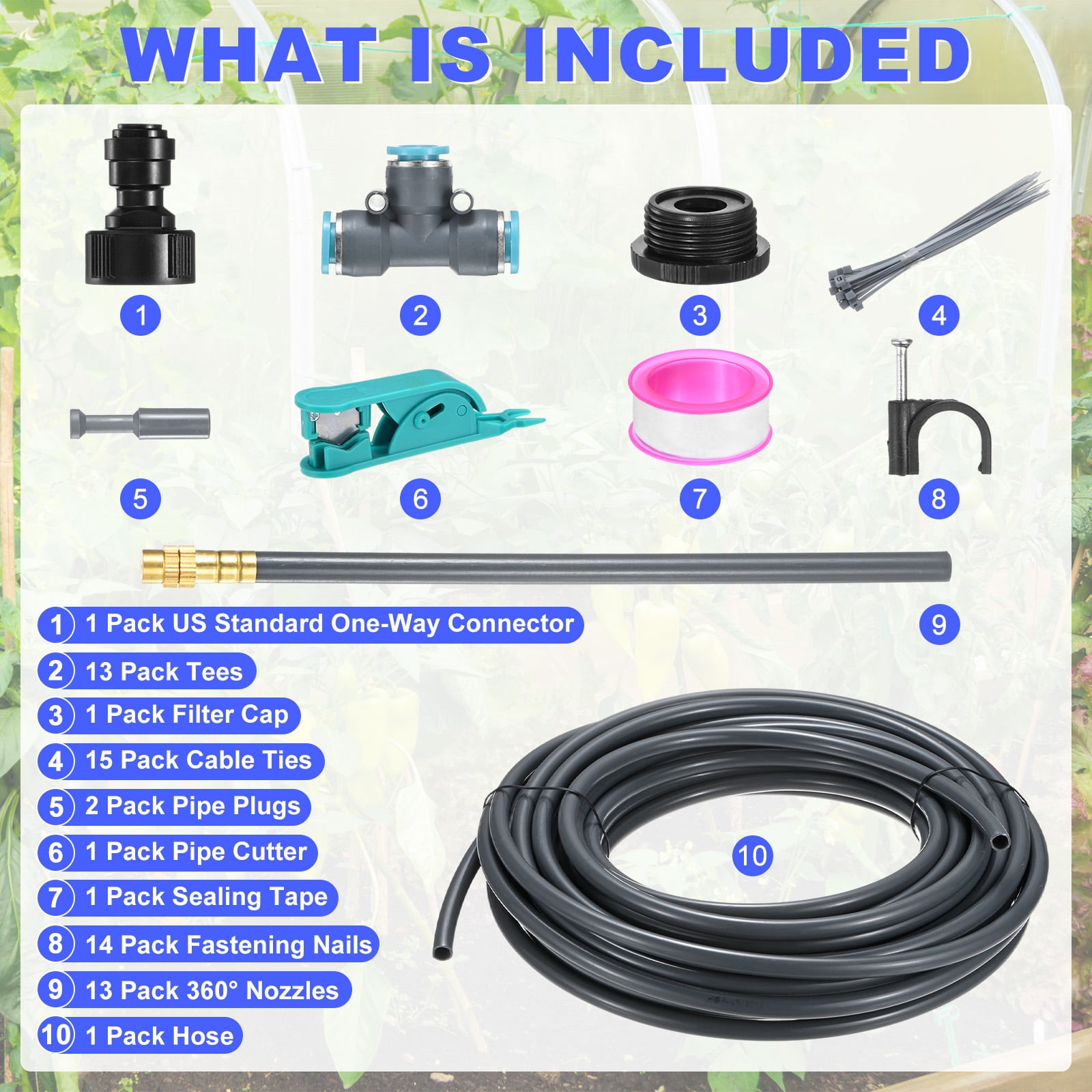 Uxcell 1-Set Drip Irrigation System, 39Ft 5/16" Hose Garden Watering Misting System with 13pcs 360° Adjustable Copper Nozzles
