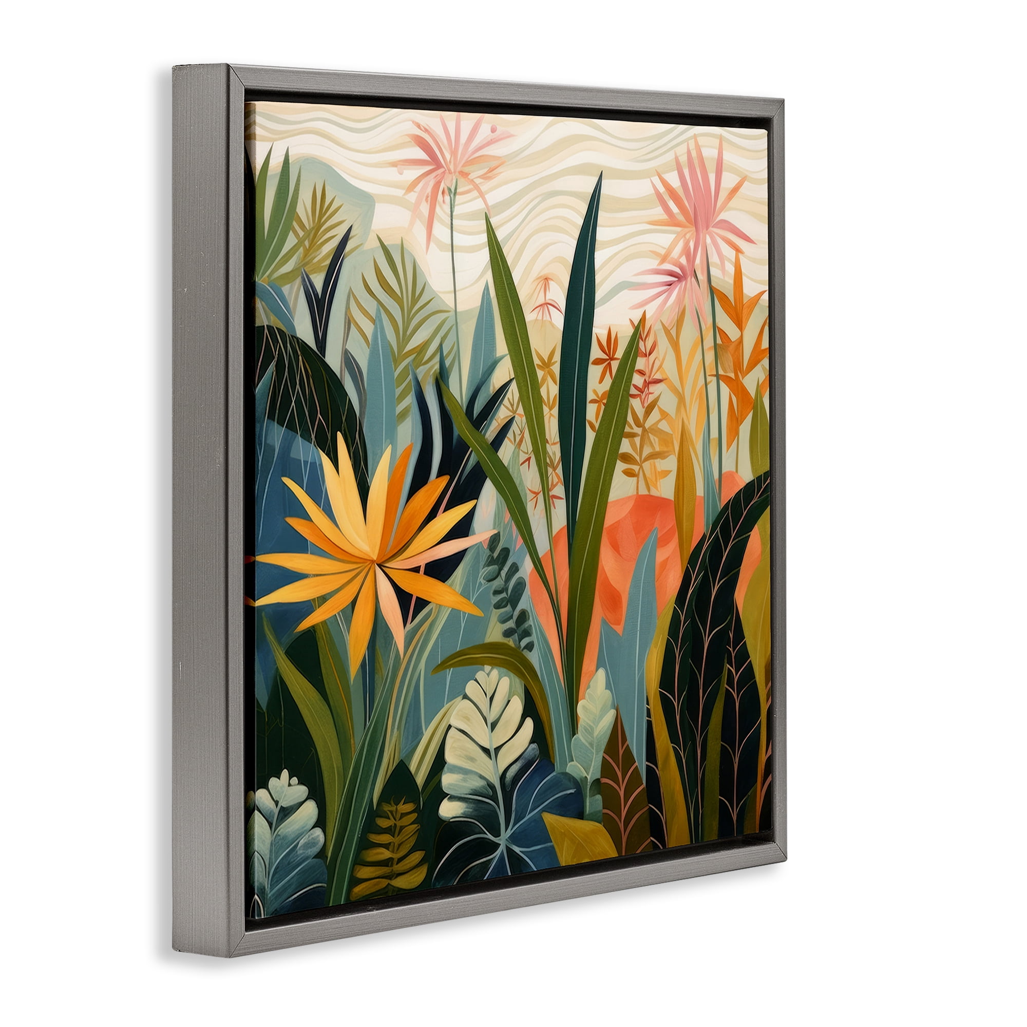 Stupell Industries Tropical Botanical Embrace Gray Framed Floater Canvas Wall Art, design by Lazar Studio