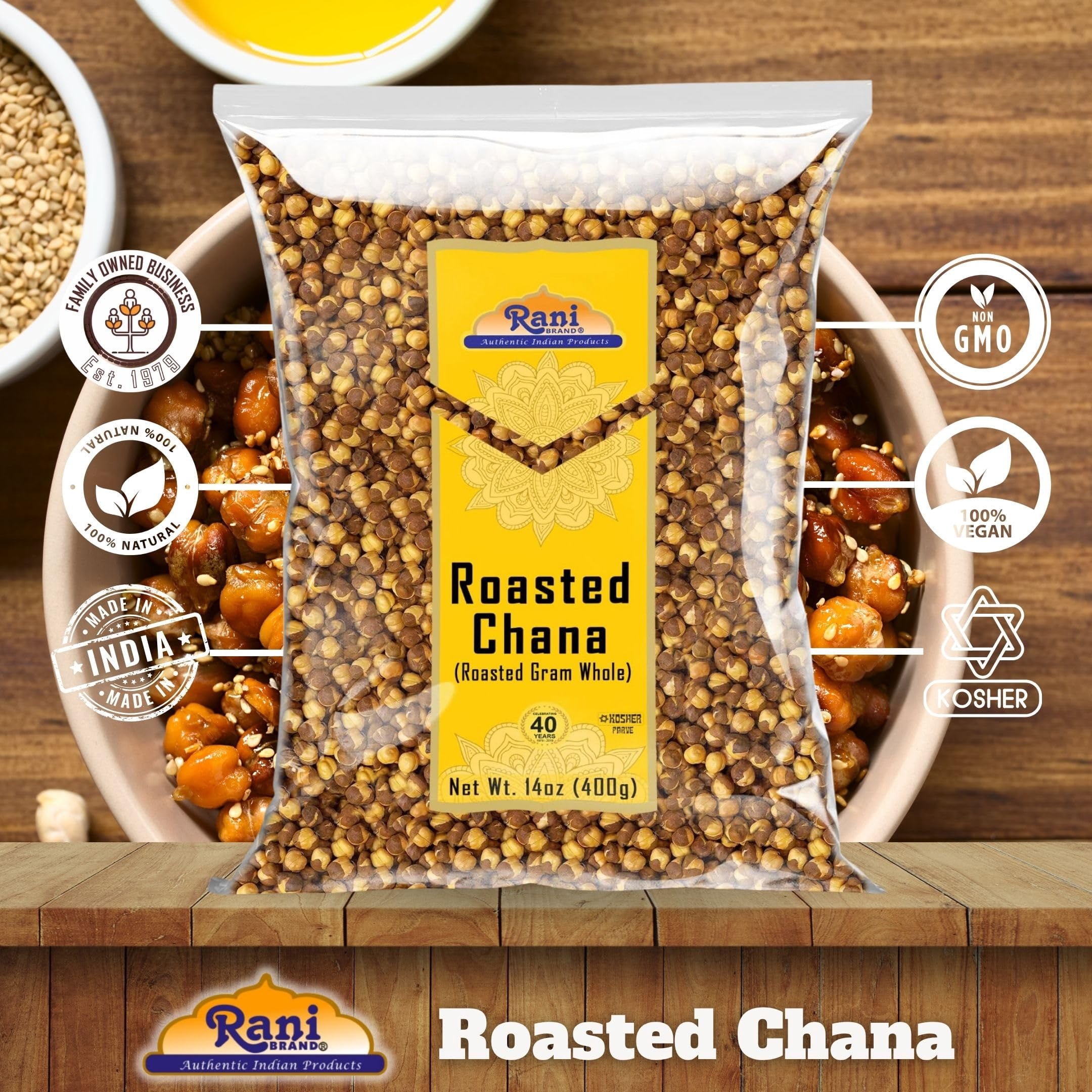 ★chana★ Rani Roasted Chana Plain Flavor 14oz Chickpeas All Natural Vegan