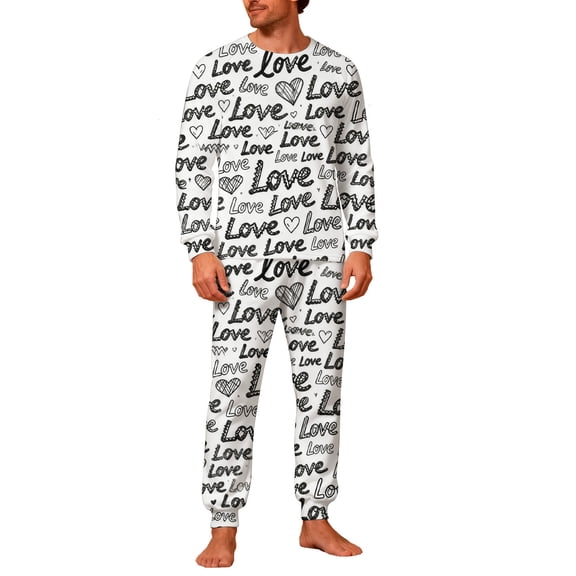 Lorytime Couples Pjs Matching Sets Valentines Heart Crewneck Pullover with Pockets and Trousers Men Loungewear
