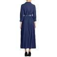 thumbnail image 3 of INSPIRE CHIC Women's Dress Pleated 3/4 Sleeves Collared V Neck Belted Maxi Dresses XS Dark Blue, 3 of 5