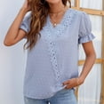 thumbnail image 5 of QLEICOM Women Summer T Shirts Fashion Casual V Neck Short Sleeve Solid Color Loose Tops Ladies Fall Pullover Tee Blouses Blue XXL, 5 of 7