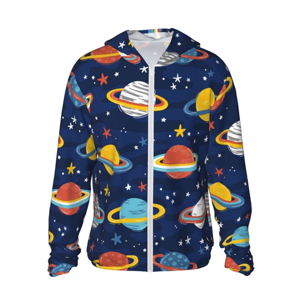 Balery Planets and Stars Sudadera ligera de manga larga con capucha y protección solar UPF 50+ para hombre y mujer, ideal para pesca y running-Medium