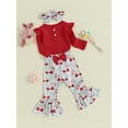 thumbnail image 3 of Bslissey Baby Girls Easter 2Pcs Outfit Long Sleeve Romper + Cartoon Bunny Print Flare Pants + Headband Sets Newborn Infant Casual Cute Clothes 3M 6M 12M 18M, 3 of 9