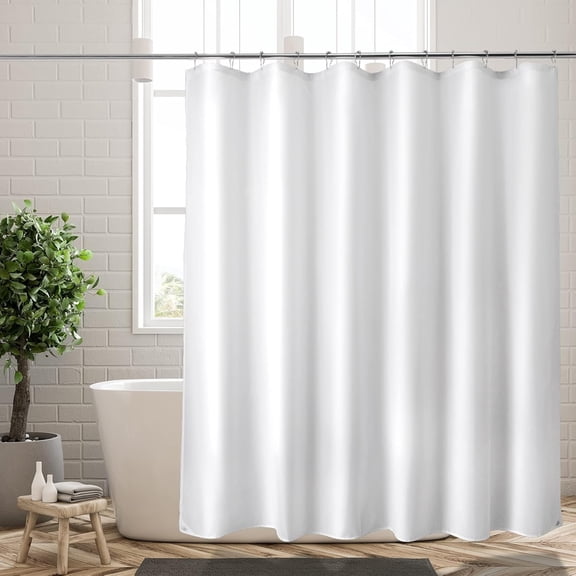 AUQ Fabric Shower Curtain Liner Washable, 72 X 65 Inches, White Shower Liner Fabric with 2 Magnets, Bathroom Polyester Shower Liner Waterproof Soft Lightweight, White