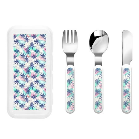 

Lukts Palm Leaves for Children s Knife Fork and Spoon Three-Piece Set Stainless Steel Children and Toddler Safety Cutlery with Outer Box