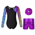 thumbnail image 2 of Alvivi Kids Girls Gymnastics Ice Skating Dance Unitard Leotard Bodysuit with Shorts Hair Band Set Purple 8, 2 of 7