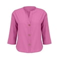 thumbnail image 5 of Outfmvch 3/4 Sleeve Tops for Women Cotton Linen Tops for Women Button Down Shirts Cotton Shirts for Women Work Shirts for Women Summer Shirts for Women Womens Vintage Tshirts Pink 4xl, 5 of 9