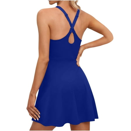 ZQGJB Women Strappy Backless Jumpsuits Solid Color Tummy Control Bodycon Yoga Romper One Piece Workout Jumpsuit Shorts Blue L
