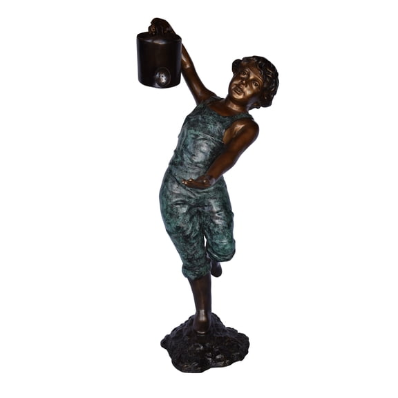 Nifao Standing Boy with Watering Can Outdoor Fountain Statue, Bronze Garden Water Feature Sculpture for Patio & Yard – Outdoor Garden Decor Sculpture, 24"L x 22"W x 48"H