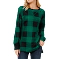 thumbnail image 5 of Women Long Sleeve Plaid Printed Split Hem Top, 5 of 8