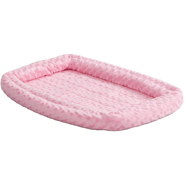 MidWest QuietTime Double Bolster Dog Bed & Crate Mat, Pink, 24
