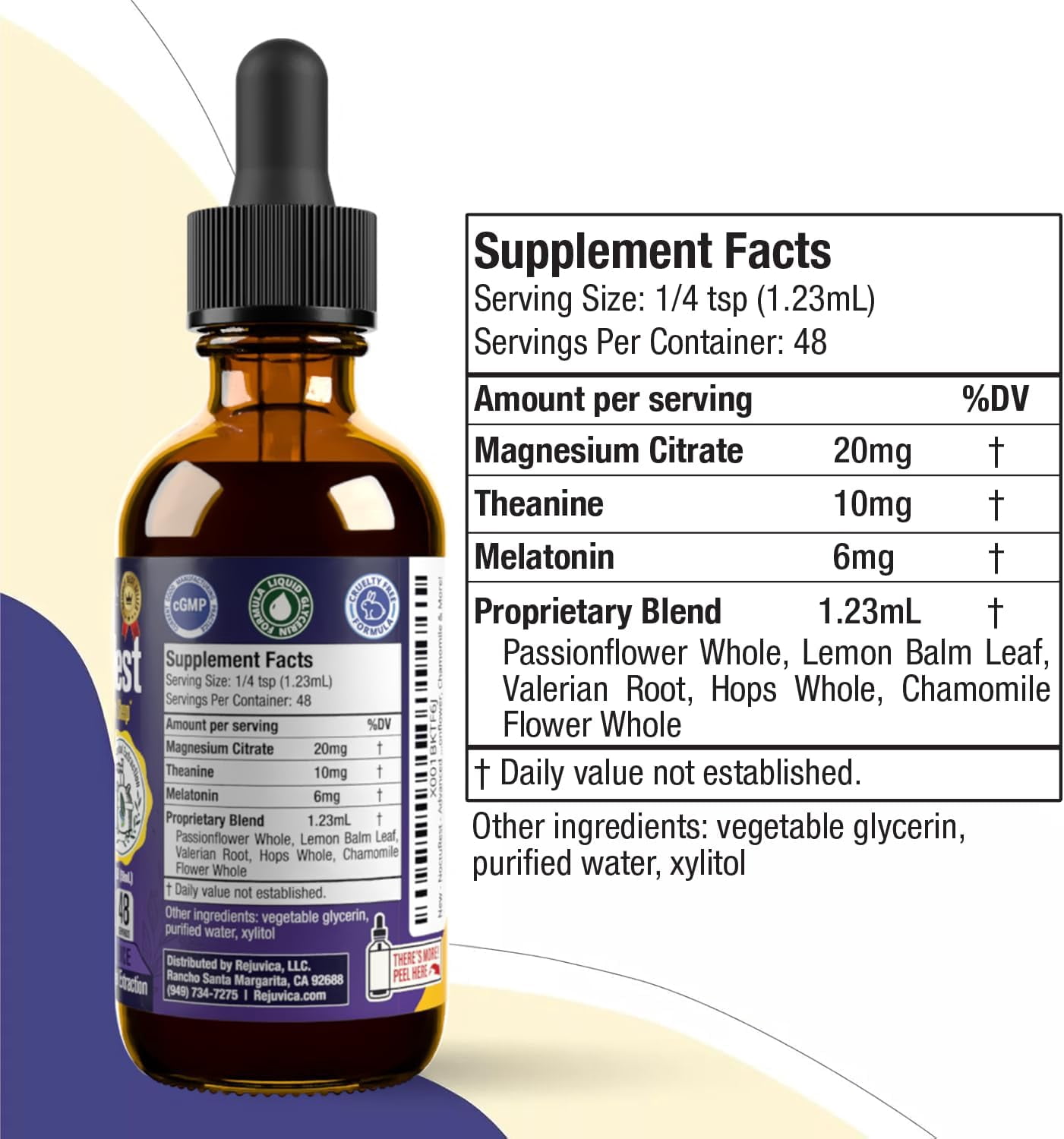 Rejuvica Health Nocturest-Liquid Sleep Supplement Men & Women-Melatonin, Magnesium, Chamomile & More