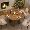 thumbnail image 4 of Modern Farmhouse Dining Table – Round Table for 4-6 – Sturdy Walnut Wood, 4-Leg Base – Space-Saving Design – Ideal for Apartment, Kitchen, Dining Room – Walnut Finish, Linen Texture, 4 of 8